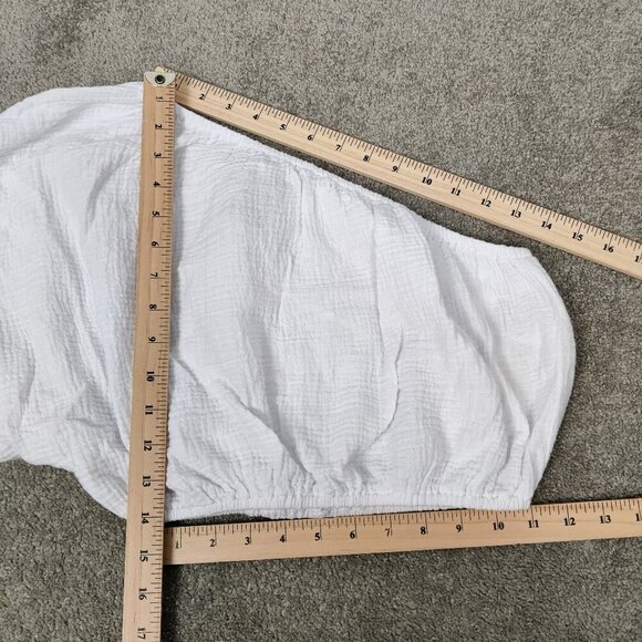 NEW Dkny Women's Crop Top Size S White Cotton Seersucker One Shoulder Boho Beach - Picture 6 of 7